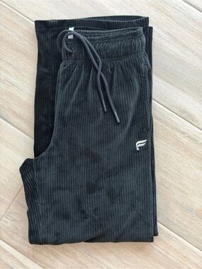 Fabletics Black Ribbed Velvet Joggers with Embroidered Logo